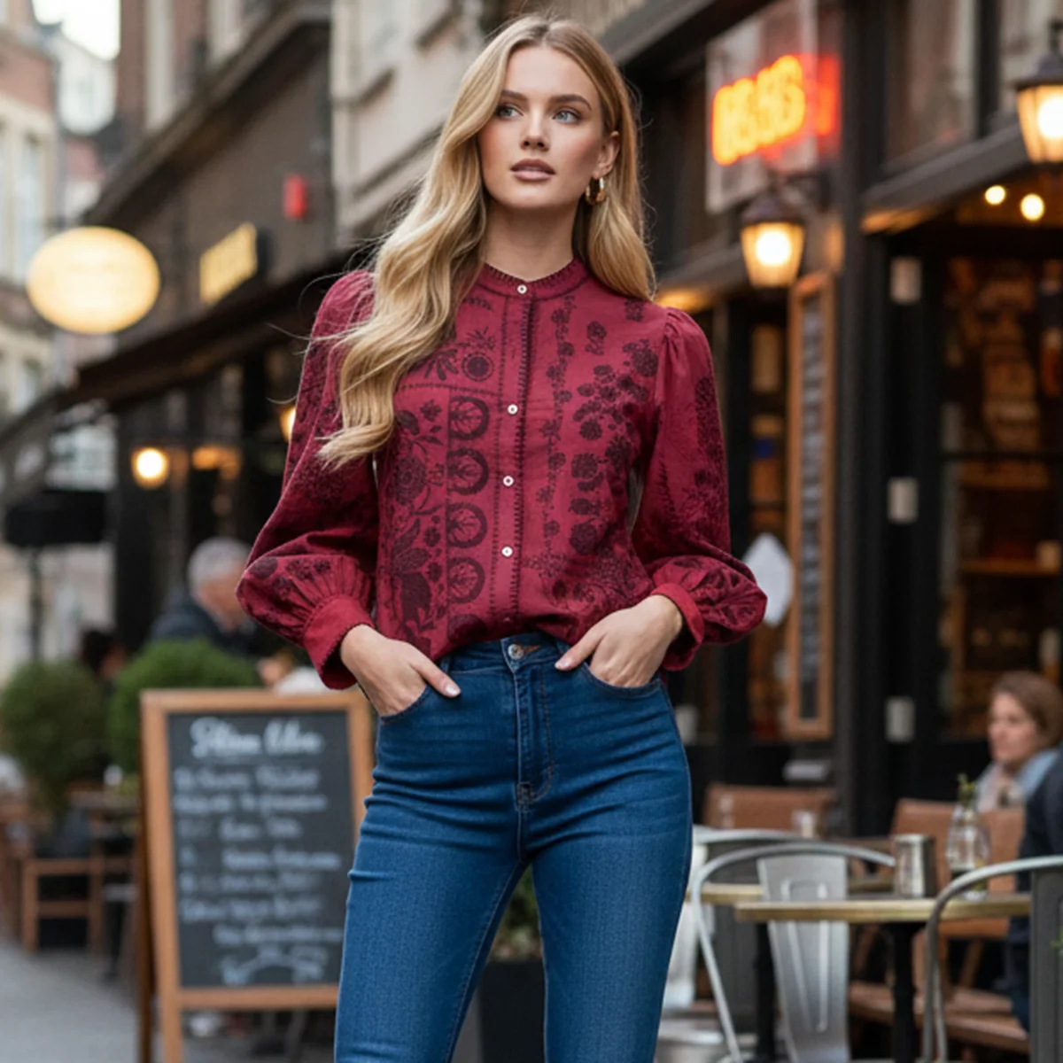 

French 2026 Spring Blouse Shirts Floral Embroidery Shell Button Lantern Sleeve Stand Collar Shirt For Women Elegant Retro Tops