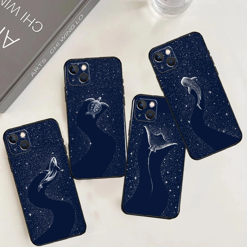 Starry Orca Whale Shark Phone Case For iPhone 15 16 14 Plus 13 12 Mini 11 Pro Max X XR XS Max 7 8 Back Cover