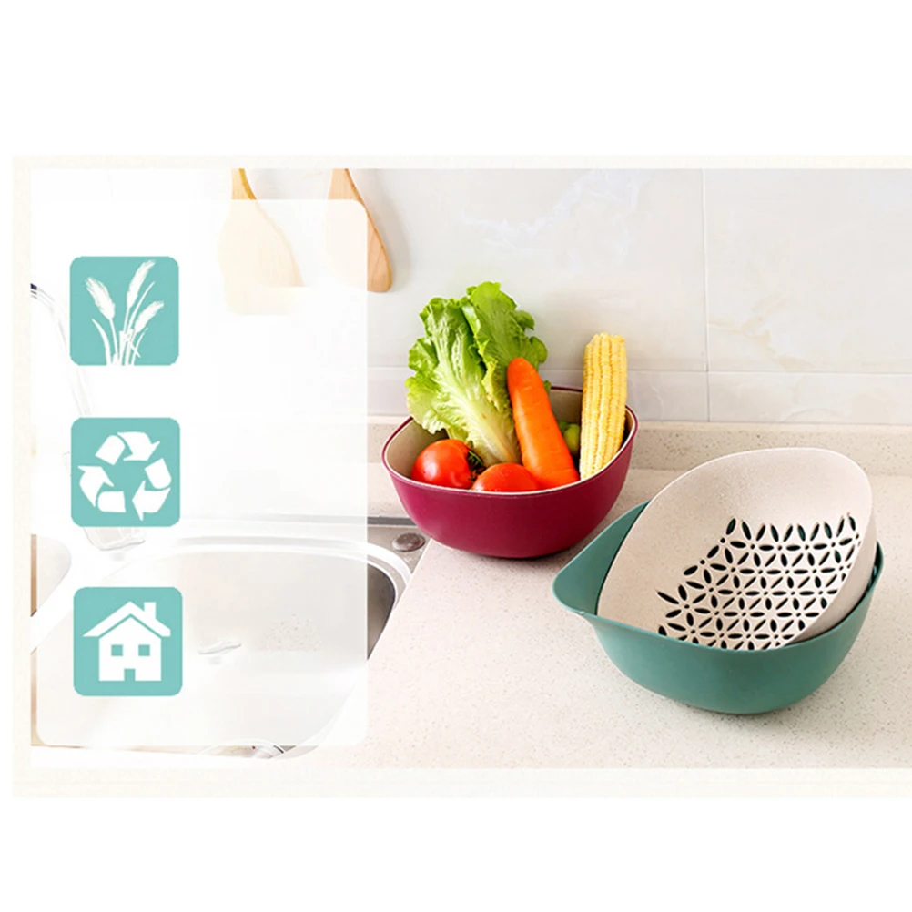

Dual Layer Draining Basket Kitchen Strainer Washing Fruits Bowl Plastic Safe Use Fine Holes Fast Drain Storage