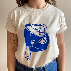 Summer Art Abstract Painting Printing Unisex Khaki T Shirts Short Sleeve Loose Pure Cotton Tops Ins Fashion Crewneck Casual Tees