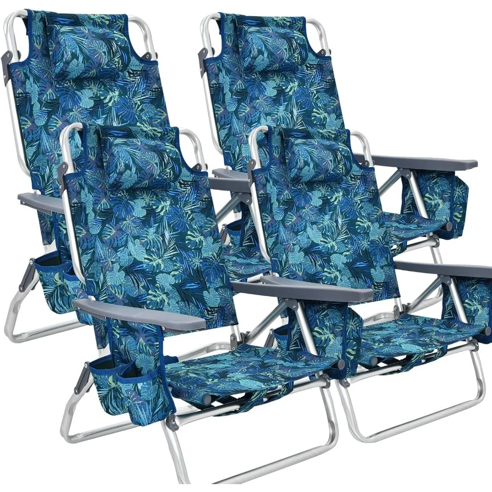 

Beach Chair, Folding Backpack Beach Chairs for Adults with 5 Positions, Head Pillow, Cooler Bag, Towel Bar, Cup Holders, Sunbat