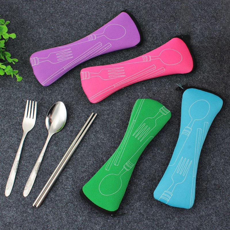 5Pcs Set Portable Cutlery Camping Fork Spoon Knives Travel Cutlery Set Cutlery Set Portable Outdoor Tableware with Bag DCS003