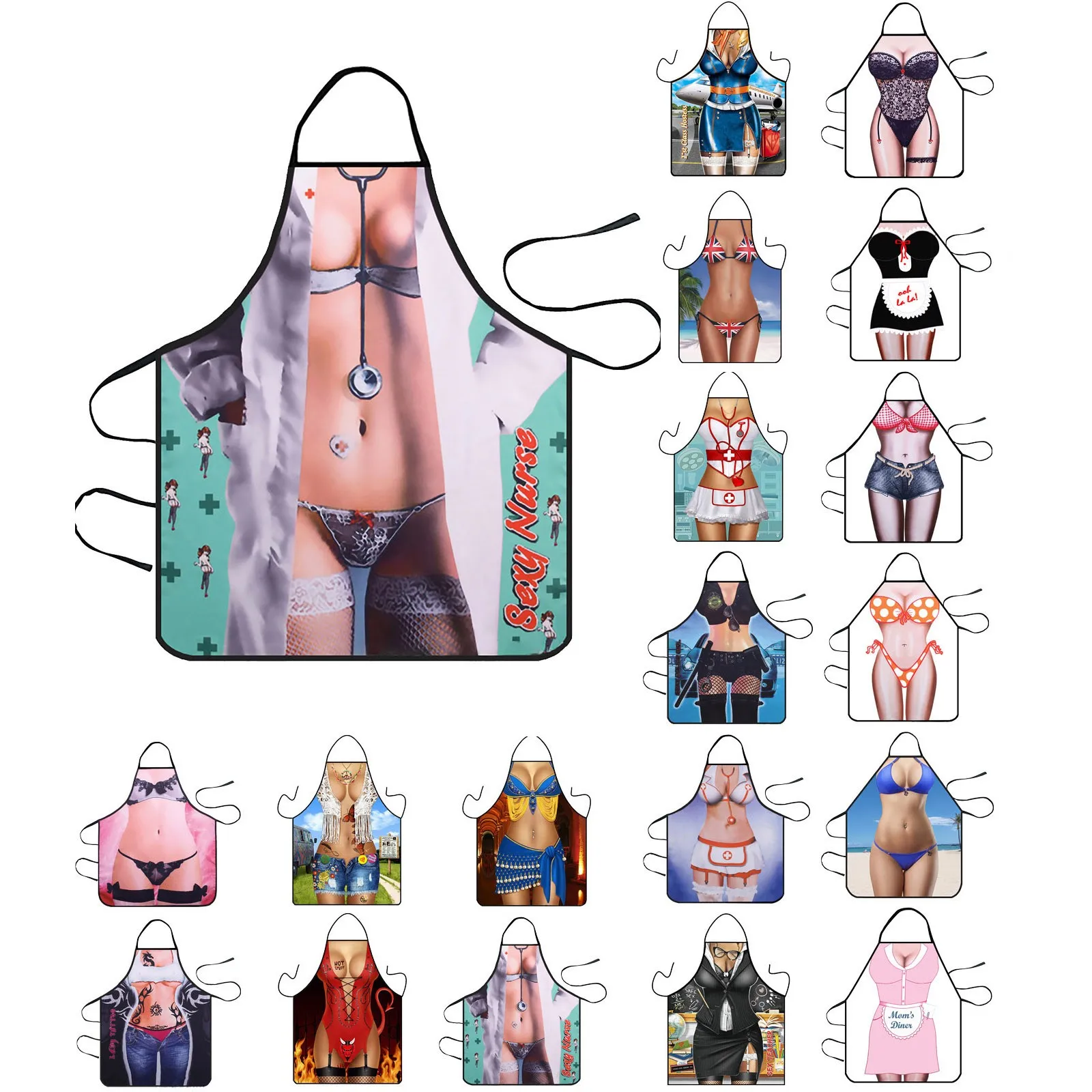 Funny Apron For Women And Men Creative Figure Printed Kitchen Apron BBQ Cleaning Cooking Stain-proof Clothing