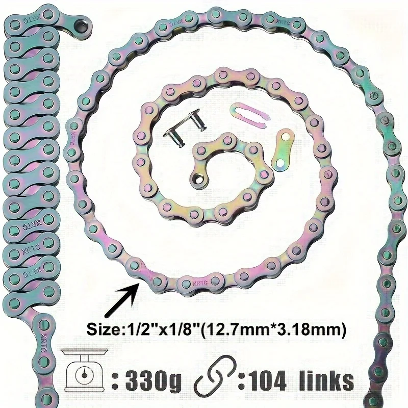 Single Speed Bike Chain, 1 Speed Bicycle Chain,Rainbow Color,W/ Chain Breaker Cutter