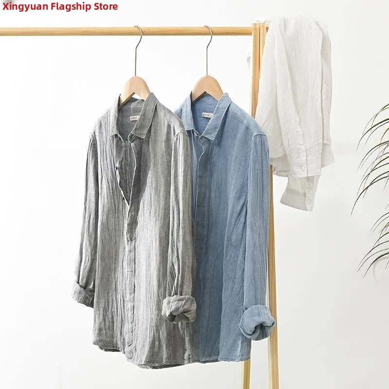 

Мужские плиссированные льняные длинные свеки в стиле ретро, свободные большие размеры, плиссированные пуговицы, цветные дышащие хлопковые льняные повседневные сумки