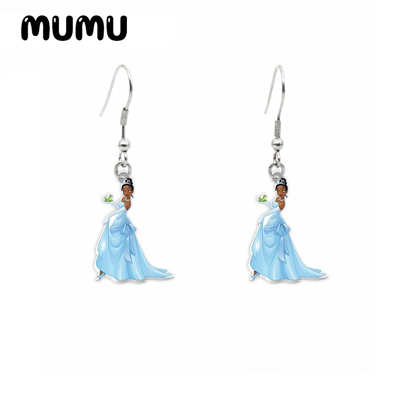 2024 New The Princess and the Frog Dangle Earring Tiana Acrylic Earrings Handmade Jewelry Epoxy Resin Fish Hook Earring