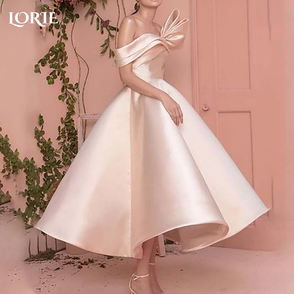 

LORIE lIght Pink Formal Evening Dress Off-Shoulder A-line Satin Prom Gowns Ruched Backless Evening Party Princess Dresses 2024