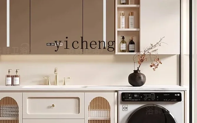 

1 washing machine integrated cabinet combination French bathroom cabinet rock slab hot bending hand washbasin