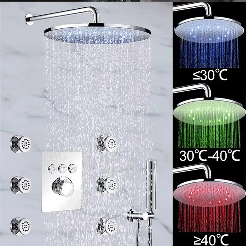 Deluxe Shower Head 2 Function Handheld Thermostatic Valve High Pressure Shower Head System