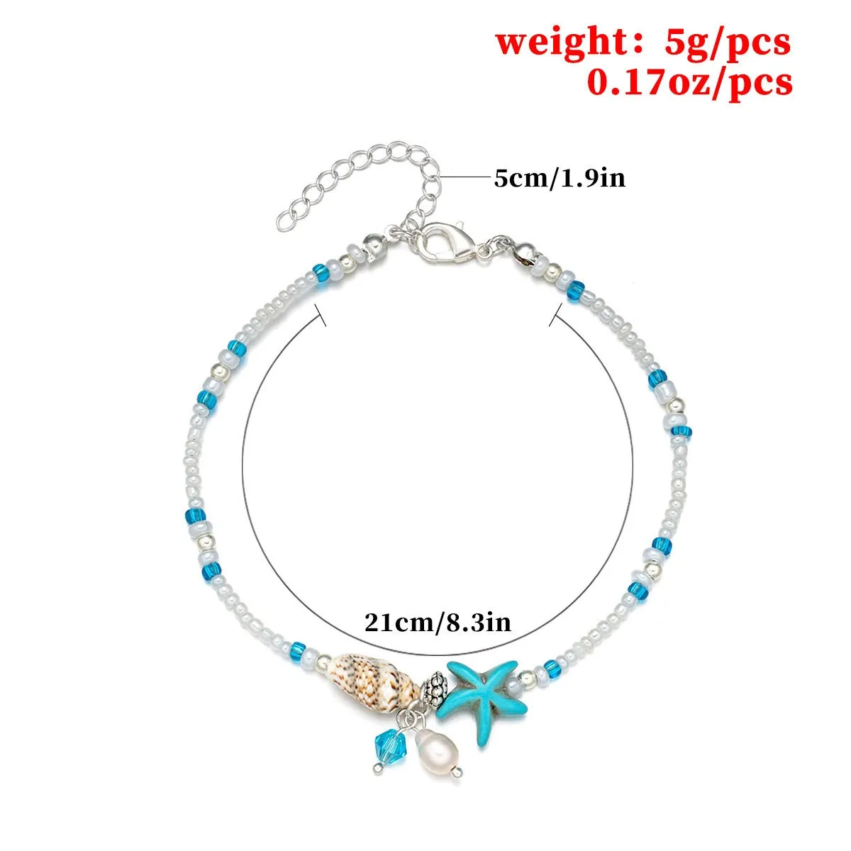 Summer Seaside Elements Blue Shell Beaded Foot Chain