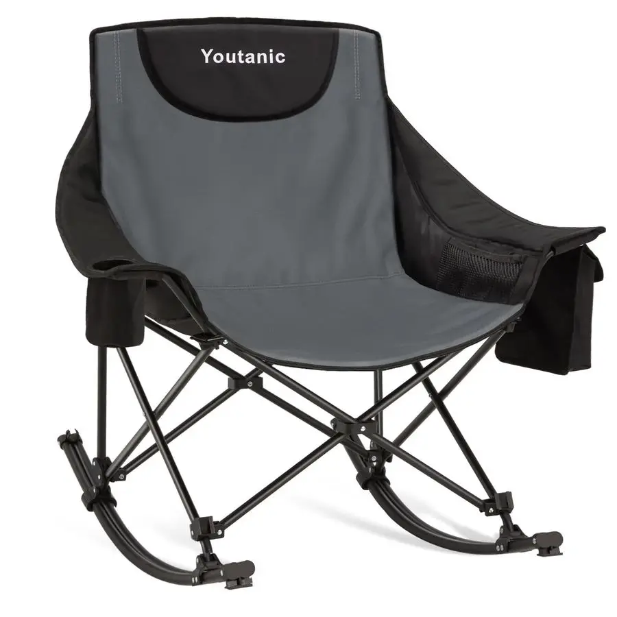 

Oversized Folding Rocking Camping Chair, Padded Portable Rocking Chair with Pockets, Cup Holder and Carry Bag, Heavy Duty Outdo