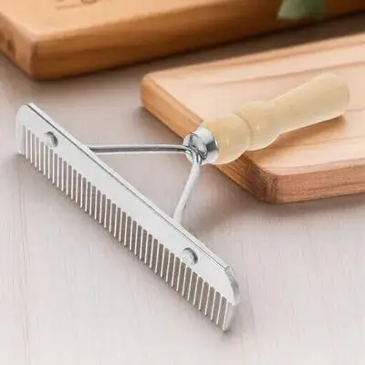 1 قطعة مقبض خشبي مشط الحيوانات الأليفة مريح عدم الانزلاق دائم أداة تهذيب الشعر سهلة التنظيف فرشاة شعر الحصان لوازم العريس #6