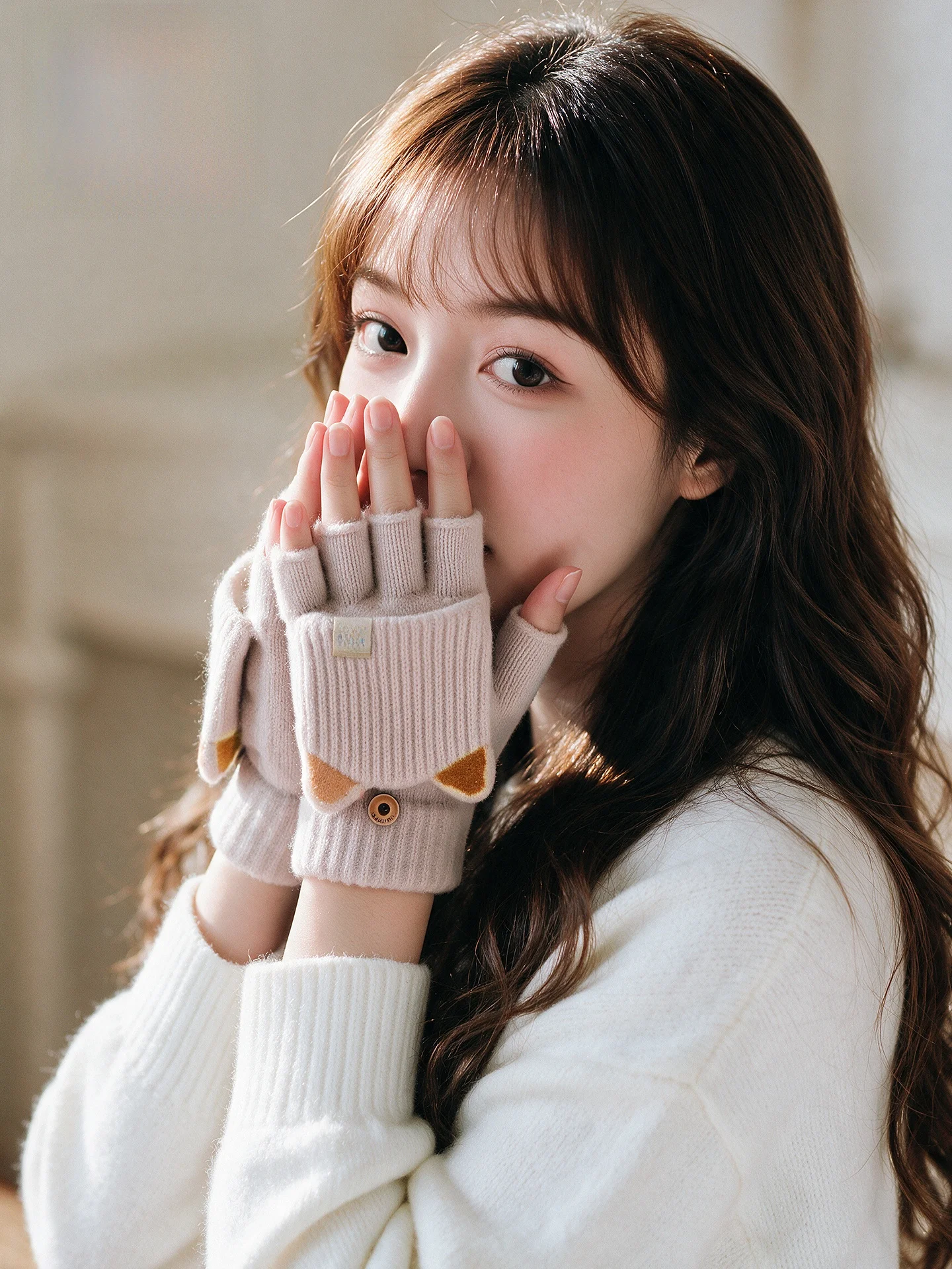 Women's Knitted Woolen Gloves Winter Warm Touchscreen Compatible Half Finger Flip Cover Stylish Student Favorite New 2026