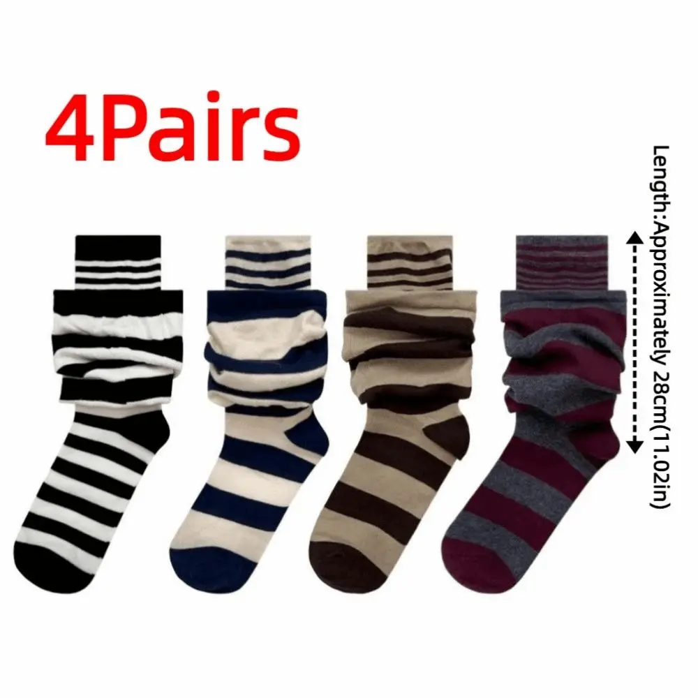 4 أزواج تنفس وهمية قطعتين كشكش شريط تخزين فضفاض المرقعة مخطط كومة الجوارب مرونة لينة منتصف جوارب أنبوبية طالب #6