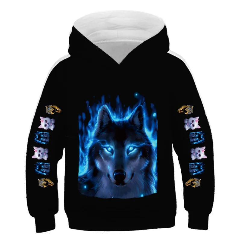 

Animal Wolf Hoodies Children Boys Girls Harajuku Long Sleeve Sweatshirts Spring Autumn 1-16 Years Old Wolves Cotton Hooded Tops