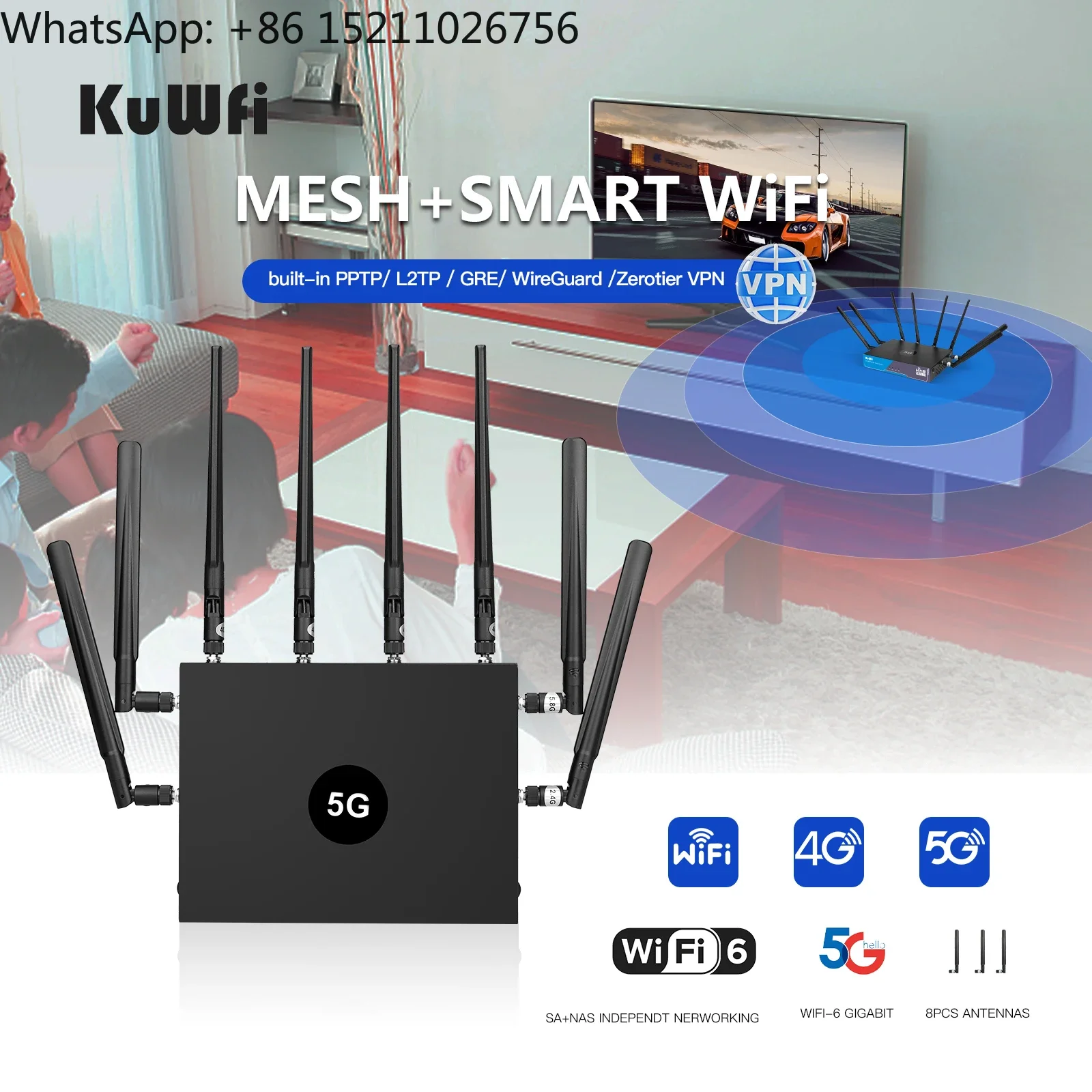 Zerotier VPN KuWFi RM503Q Router 5G, Modem GRE VPN WIFI6 3000 Mbps dengan Slot kartu Sim luar ruangan Router CPE 5G