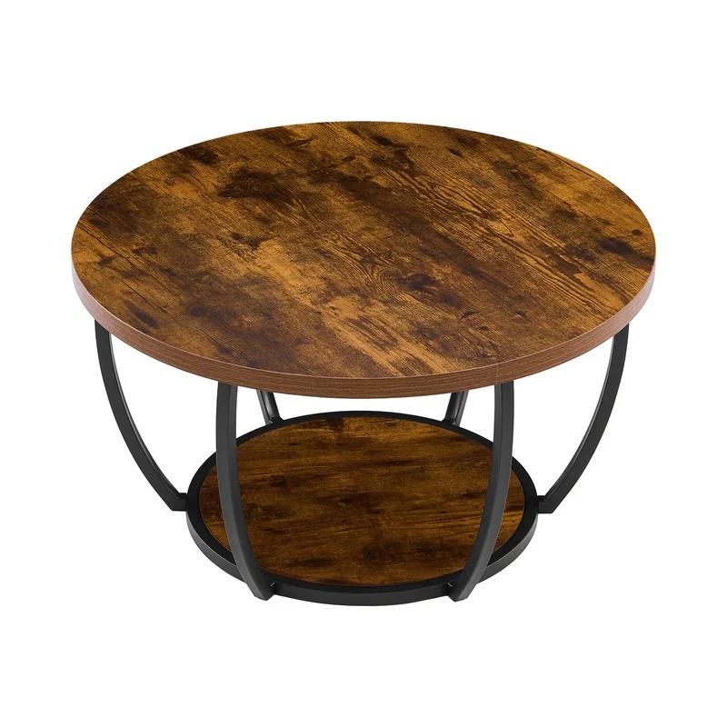 

Modern Round Coffee Table with Two-Tier Wooden Design, Open Storage, Minimalist Metal Frame, Rustic Brown Finish – Easy Assembly, Living Room & Office Use