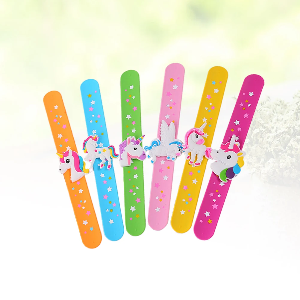 6 Pcs Unicorn Snap Ring Fashionable Wristbands Slap Bracelets Cartoon Random for Kids