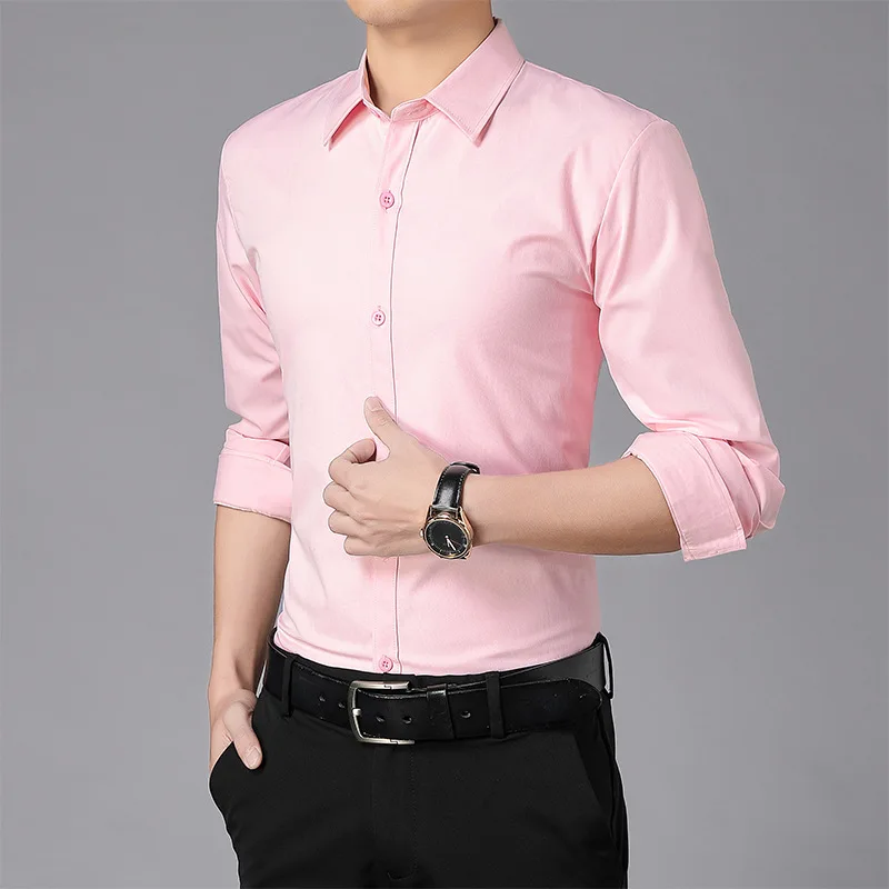 Camisa Slim Fit de manga curta masculina, vestido de negócios, cor sólida, manga comprida, branco, preto, branco, novo, verão, C52, Polegada