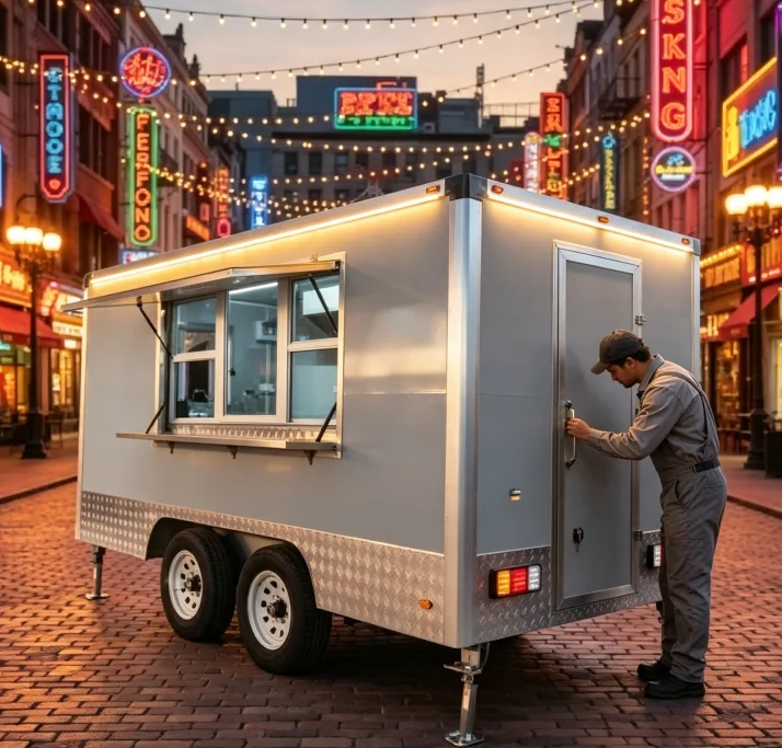 Stainless Steel Mobile Coffee Cocktail Beer Food Trailer with Kitchen Equipment