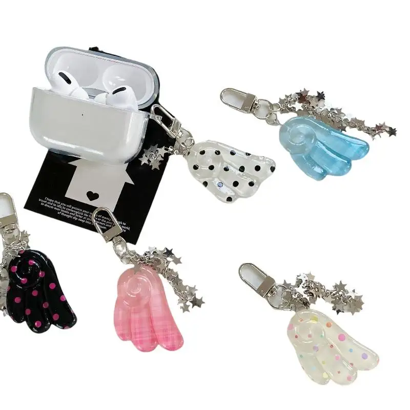 1 Stück Schlüsselanhänger mit Engelsflügel, modischer Taschenanhänger mit Punktmuster, Y2K-Stern-Verschluss, Taschen-Charm, Hängedekoration für Rucksack und Handtasche – Detail 6