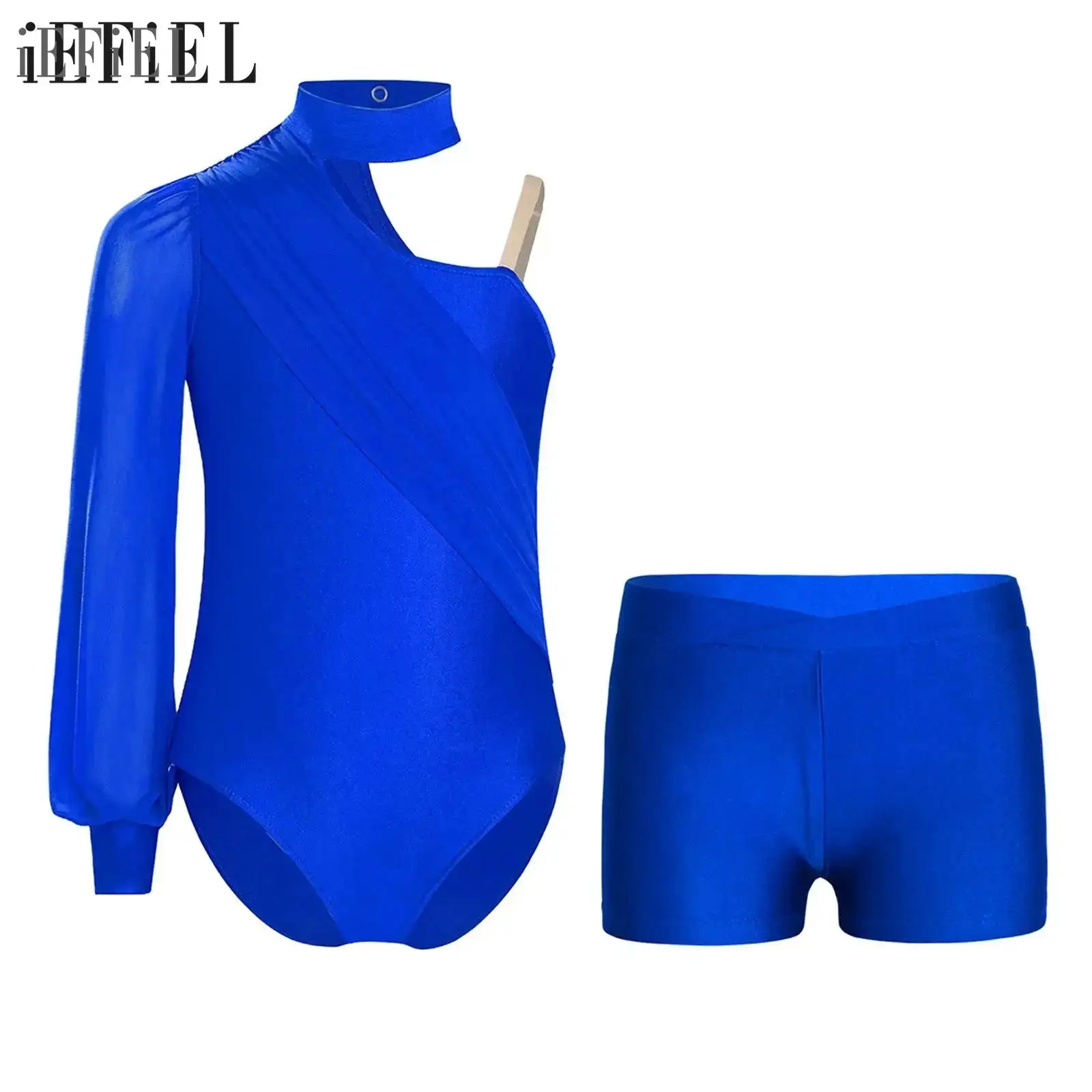 

Детские комплекты для балета и танцев для девочек, фигурное катание, гимнастика, тренировочная танцевальная одежда, сетчатый купальник с длинными рукавами и рюшами и шортами-боксеры, костюм