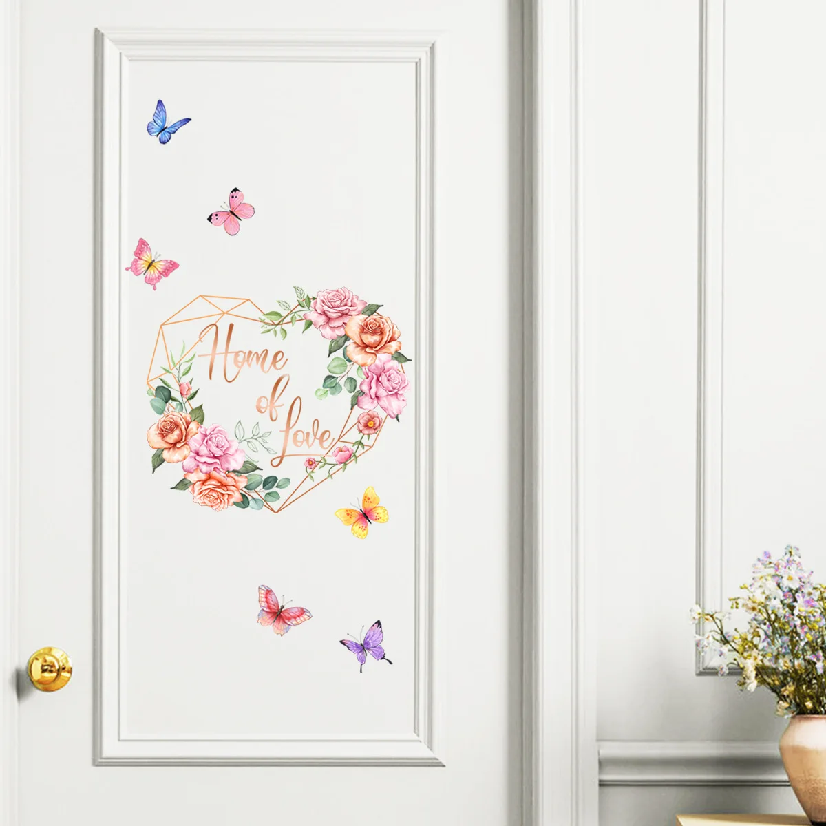 

30*35cm English Home Flower Butterfly Wall Sticker Door Sticker Living Room Bedroom Study Dining Decoration Wall Sticker Ct8018