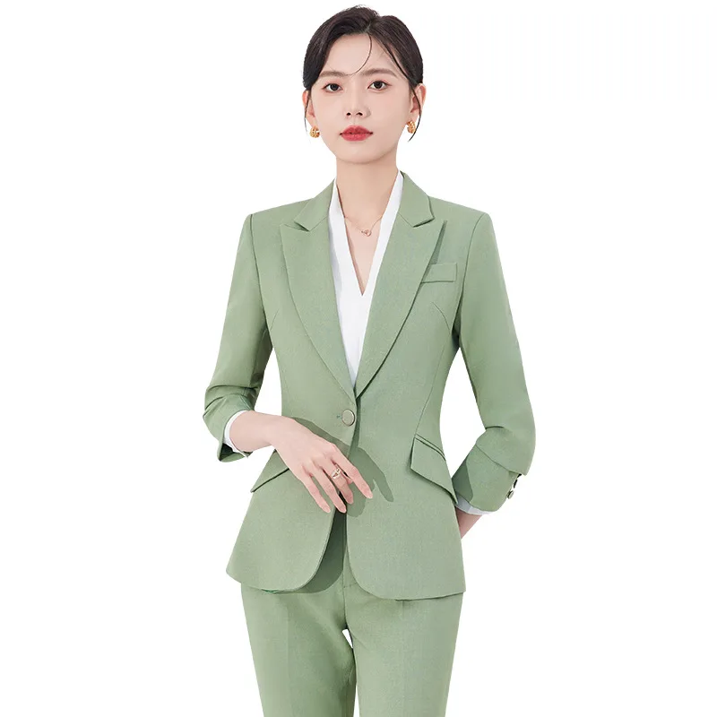 Blazer verde feminino outono inverno 2024new high-end elegante estilo deusa terno profissional conjunto blazer high-end
