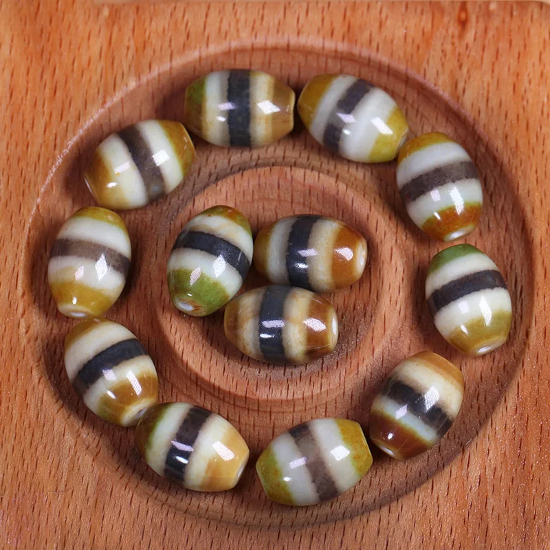 Tibetan natural authentic old mine raw agate first-line pharmacist dzi bead bracelet necklace, approximately 13x17mm