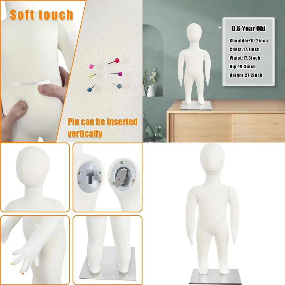 

Flexible Arm & Leg Toddler Mannequin for 6-Month-Old, Metal Base