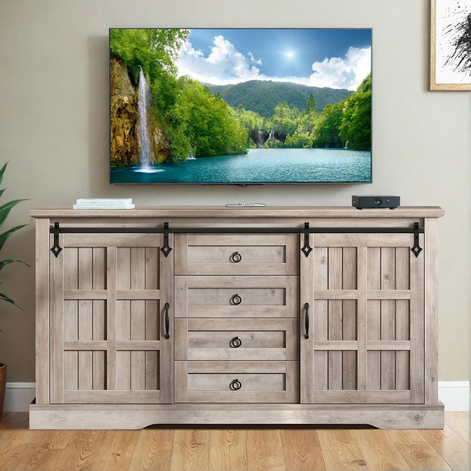 

59" Kitchen Cabinet 4 Drawers Storage Shelves Cupboard w/ Sliding Door