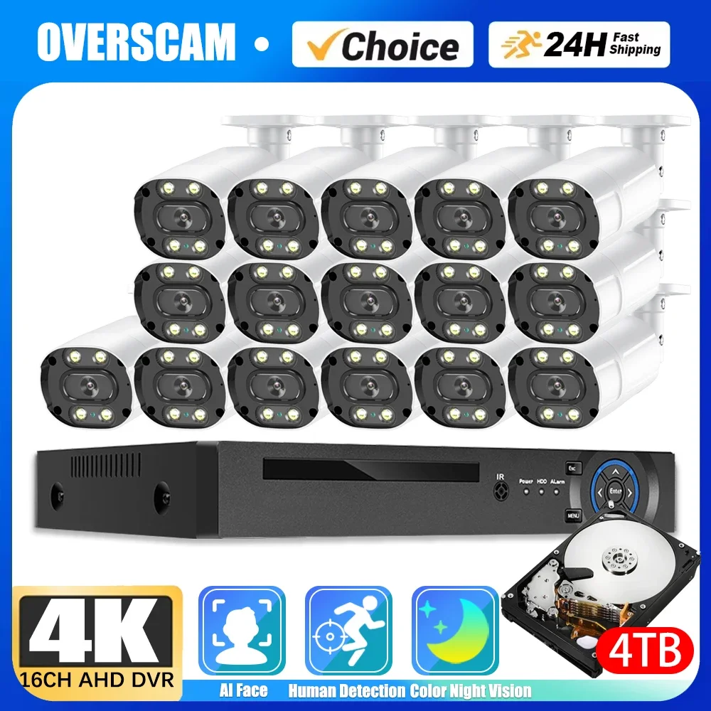 8MP 16CH AHD DVR IP66 Ourdoor Full Color Night Motion Detection Security Camera System Set 4K CCTV Video Surveillance System Kit