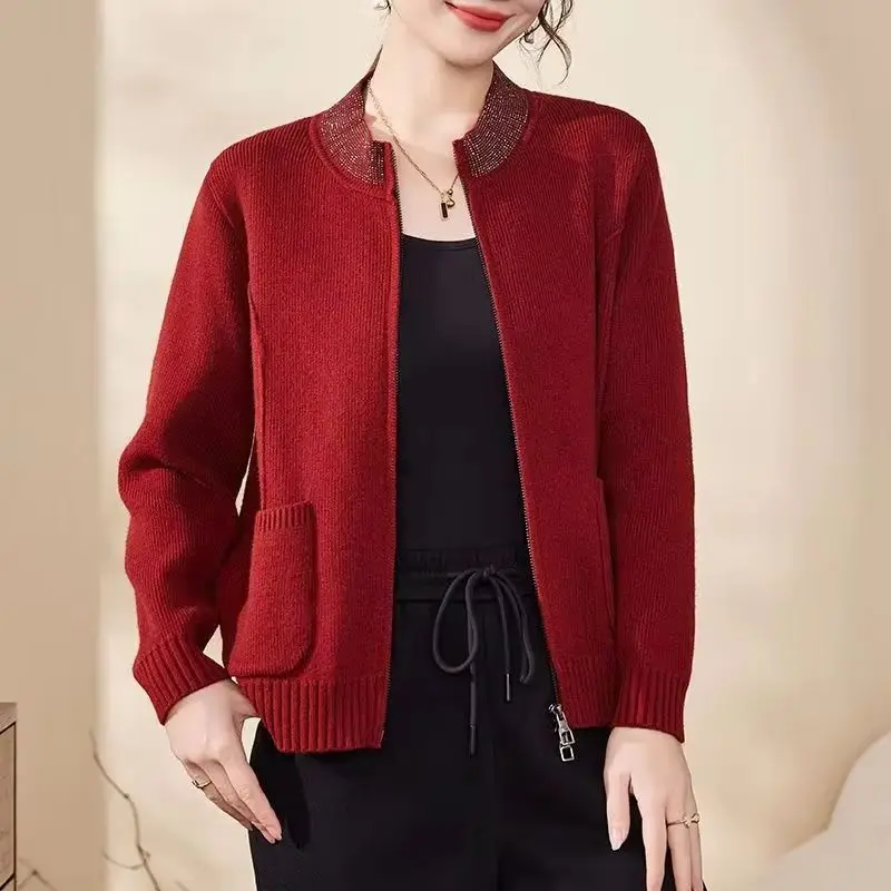 

Autumn Winter Loose Casual Jacket Knitted Cardigan Women Short Zipper Sweater Middle-aged and Old Coat Women Knitwear Tops