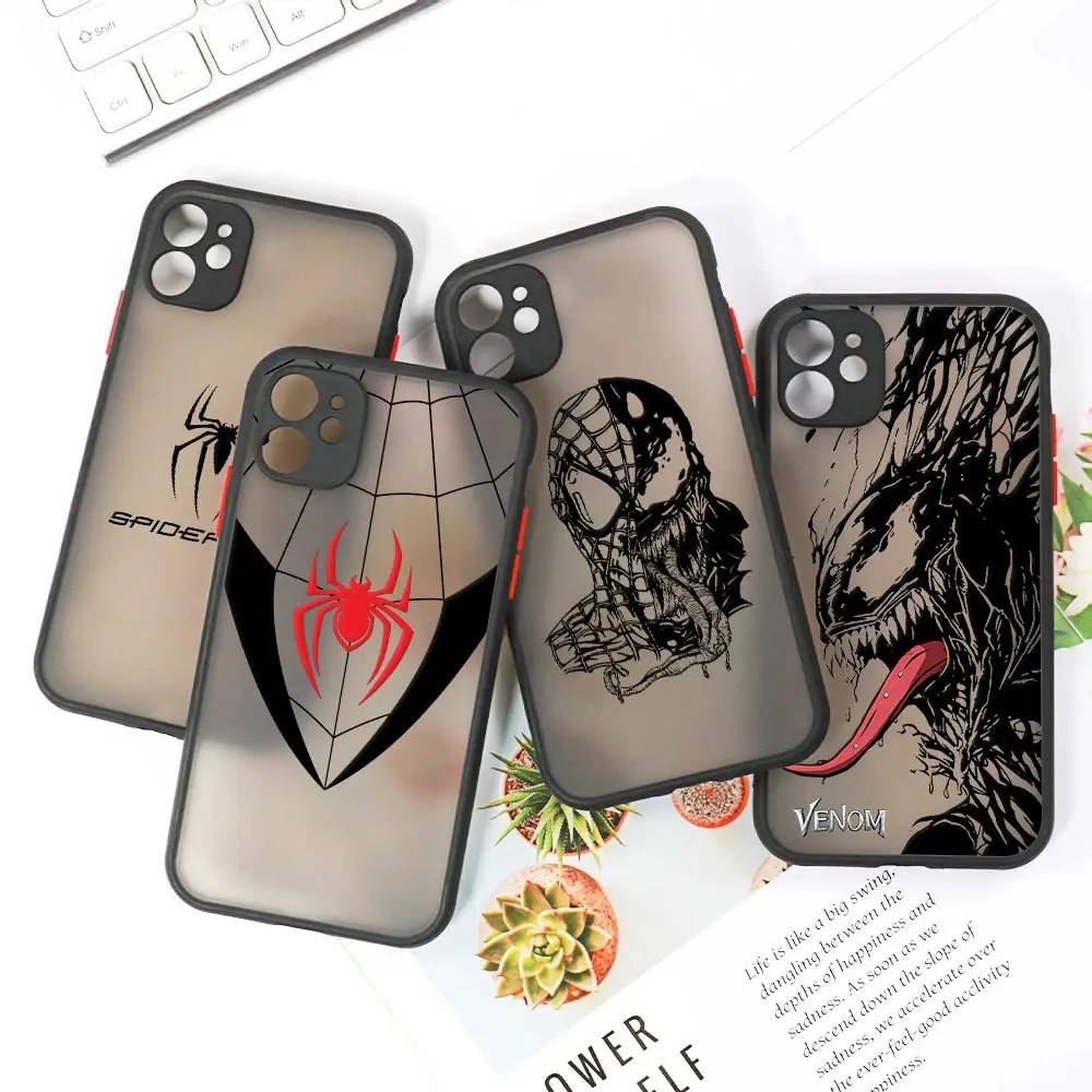 Marvel Comics Clear Case For iPhone 14 13 Pro Max 12 11 Pro SE 2020 XS XR 7 8 Plus Luxury Matte Back Cover Spiderman Venom Manga