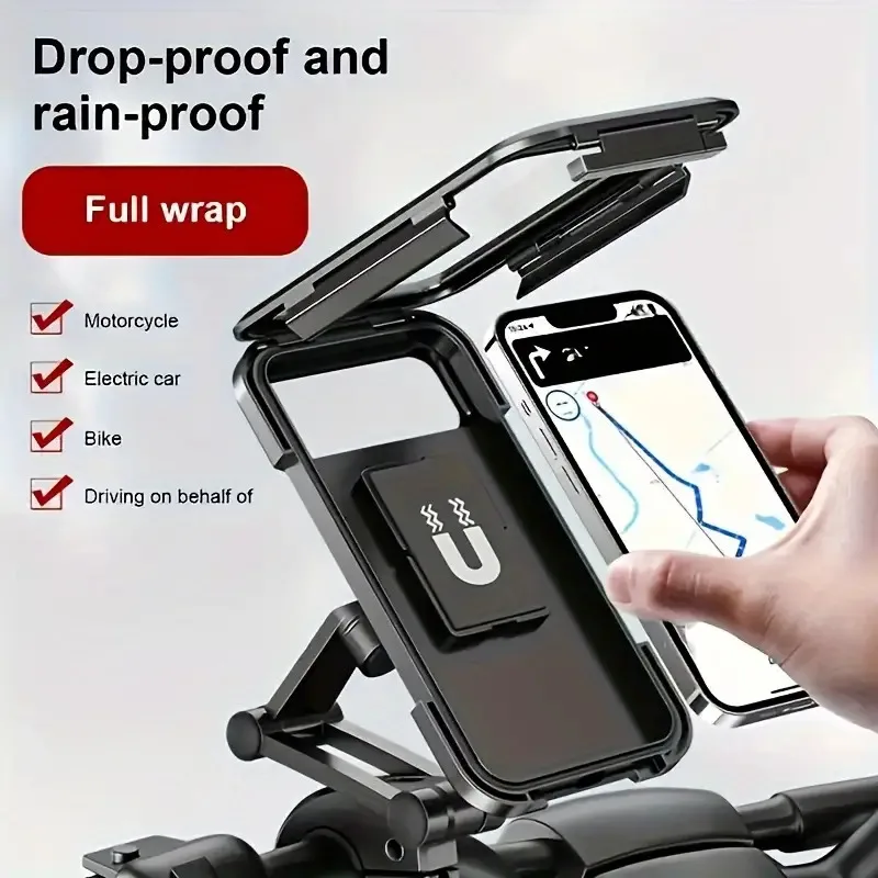 Rainproof Bicycle Motorcycle Phone Holder - ABS Magnetic Telescopic, Shockproof, Touchscreen Compatible, Outdoor Use