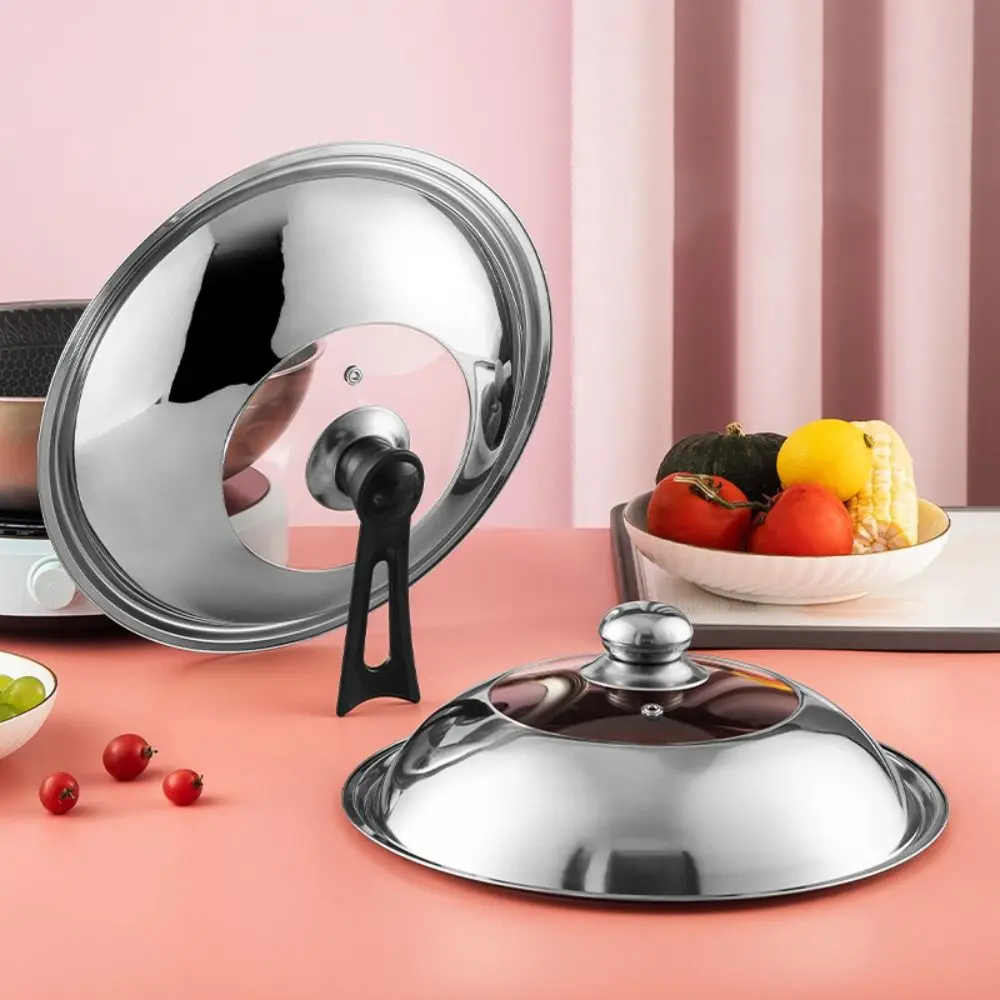 28/30/32/34/36/38 CM Stainless Steel Visible Pot Lid Black Plastic Knob Anti-scalding Wok Cover Universal Heat Resistant