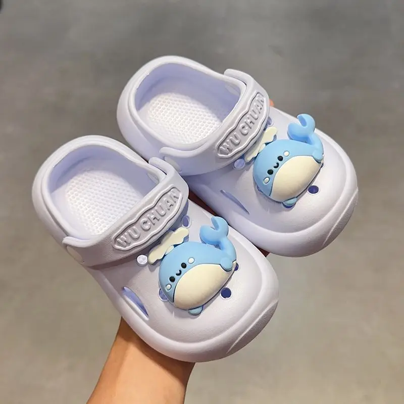 Cartoon Whale Kids' Drainage Sandals Anti Slip Odor Resistant Cloud Soft Sole Outdoor Sandals with Toe Protection for Boys Girls