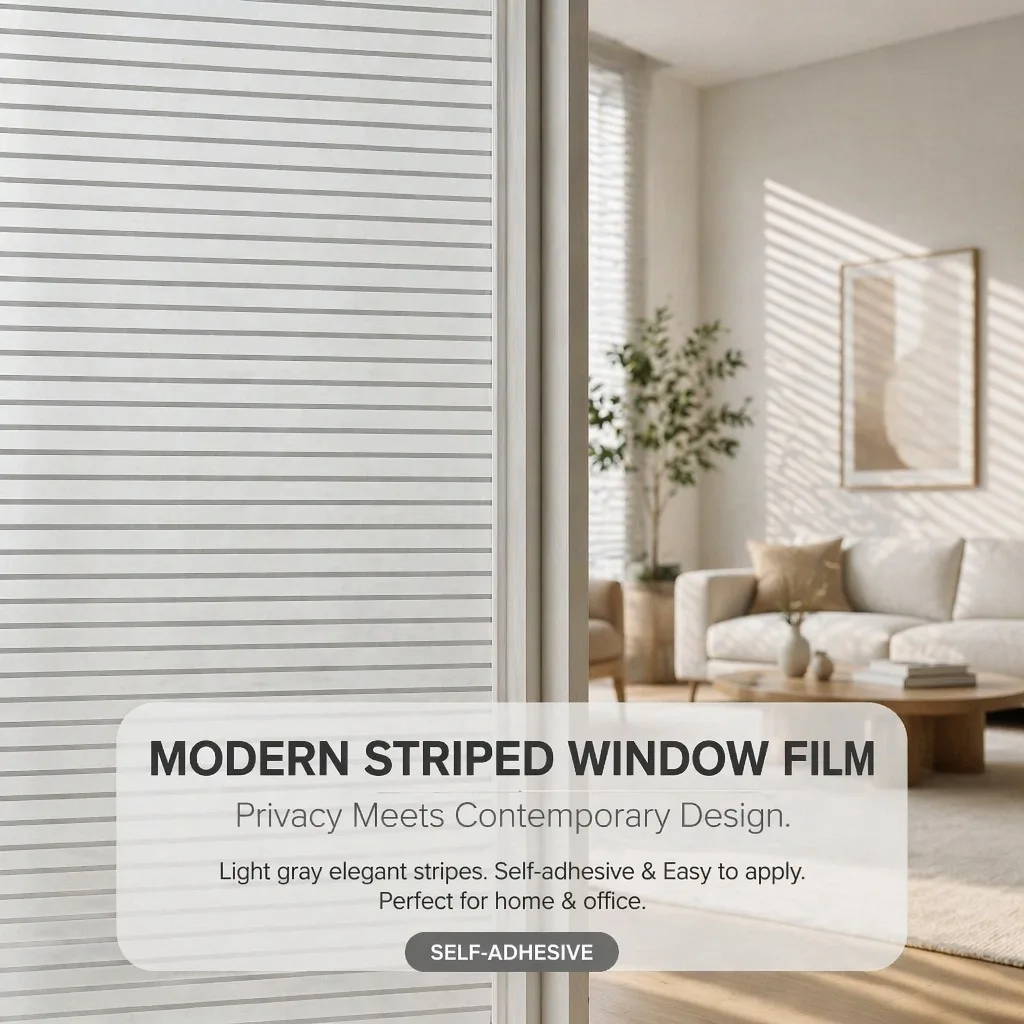 Self Adhesive Horizontal Strip Frosted Window Film, Minimalist Thin Line Privacy Glass Sticker Anti UV Opaque Self-Stick Window