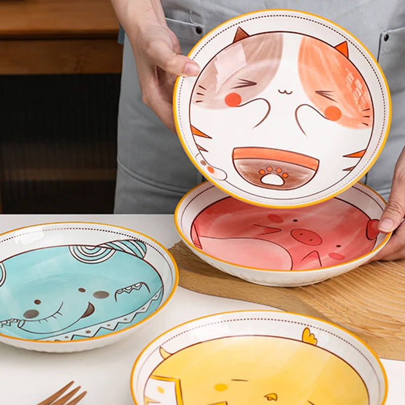 4.5Inch Ceramic Bowl Cartoon Animal Ramen Bowl Personality Creativity Soup Bowl 8Inch Lovely Salad Plate Fruit Plate