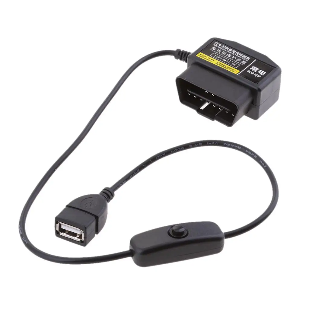 

USB OBD2 Cable Metal Plastic Charging Accessory for Car Camera GPS Phone 5V Output DIY Kit