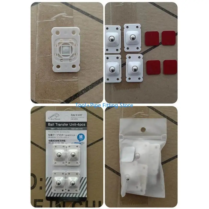 F92B 4pcs Furniture Adhesive Caster Wheel Stainless Steel 360-Degree