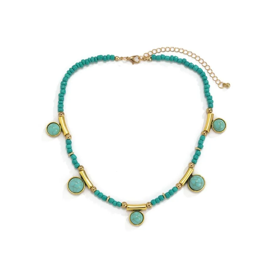 

Women's Vintage Turquoise Pattern Tassel Pendant Necklace