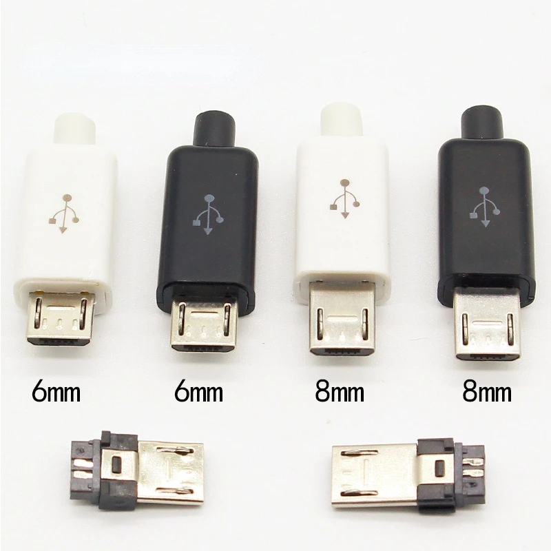 10pcs Micro USB 5PIN Welding Type Male Plug Connectors Charger 5P USB Tail Charging Socket 4 in 1 White Black