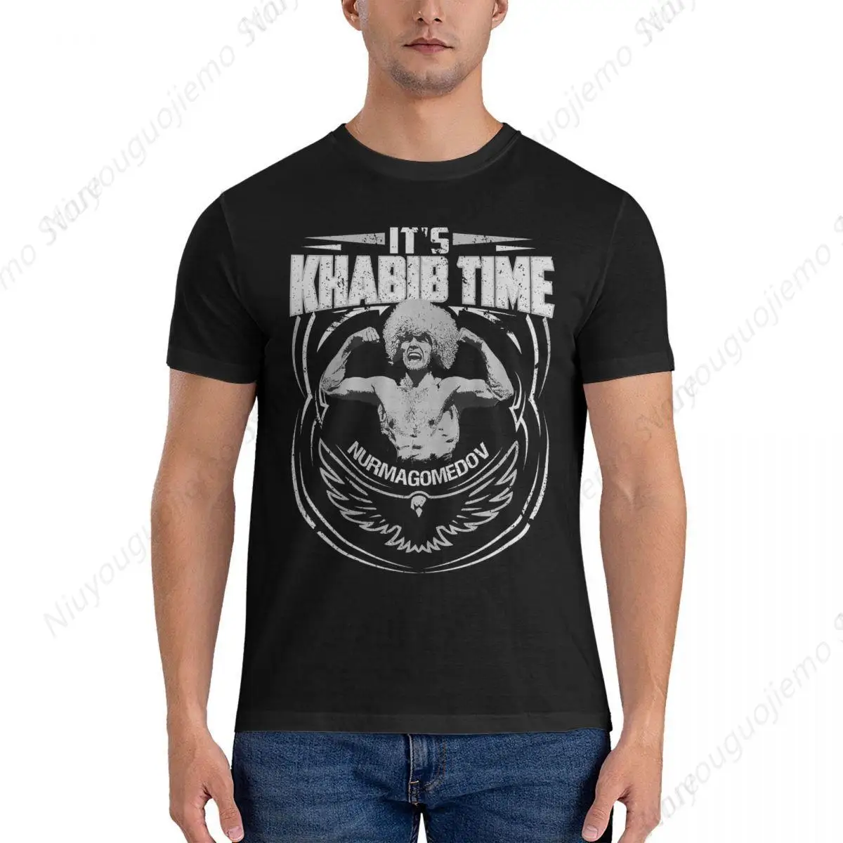 It's Khabib Time Men T Shirt Khabib Nurmagomedov Creative Tee Shirt Short Sleeve Round Neck T-Shirts Cotton Adult Tops