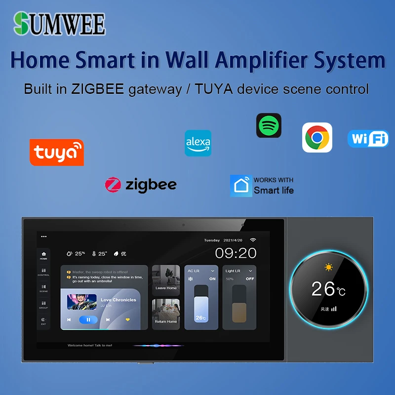 

Tuya 6-inch knob smart home system wireless central control screen ALEXA voice intelligent switch control panel zigbee gateway