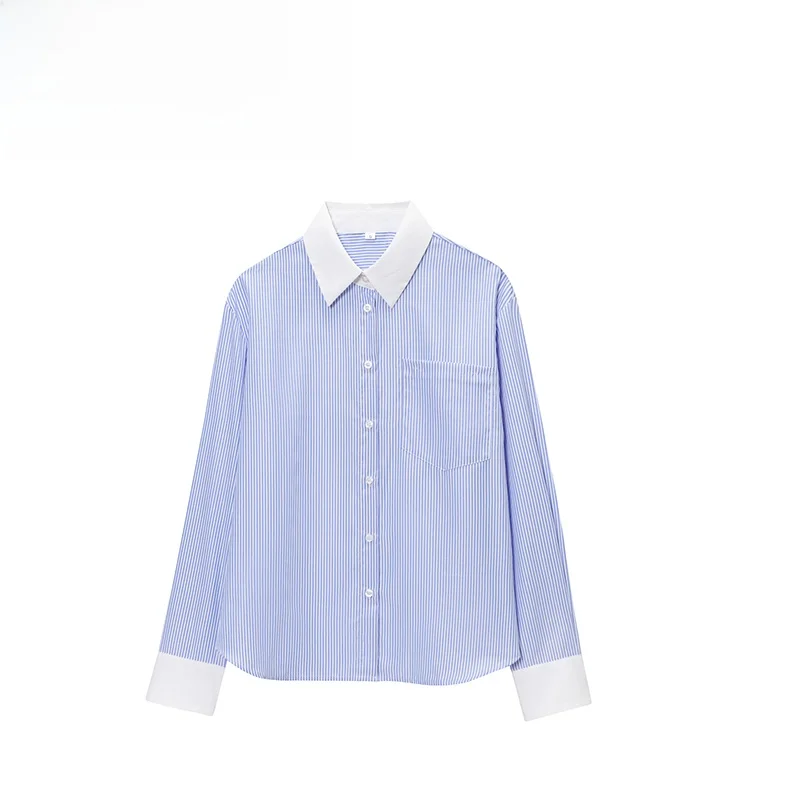 

ZBZA Spring New Women's Faion Design Striped irt Loose Fit Long Sve Polyester Fiber Commute Sle Regular Length