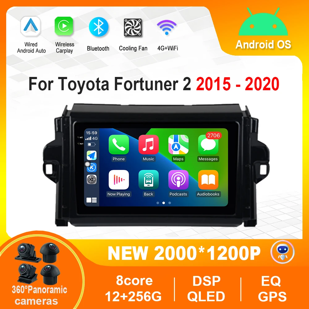 Android Auto Car Radio Multimedia Player 9'' for Toyota Fortuner 2 2015 - 2020 4G WiFi GPS Navigation Touch Screen 360 Camera