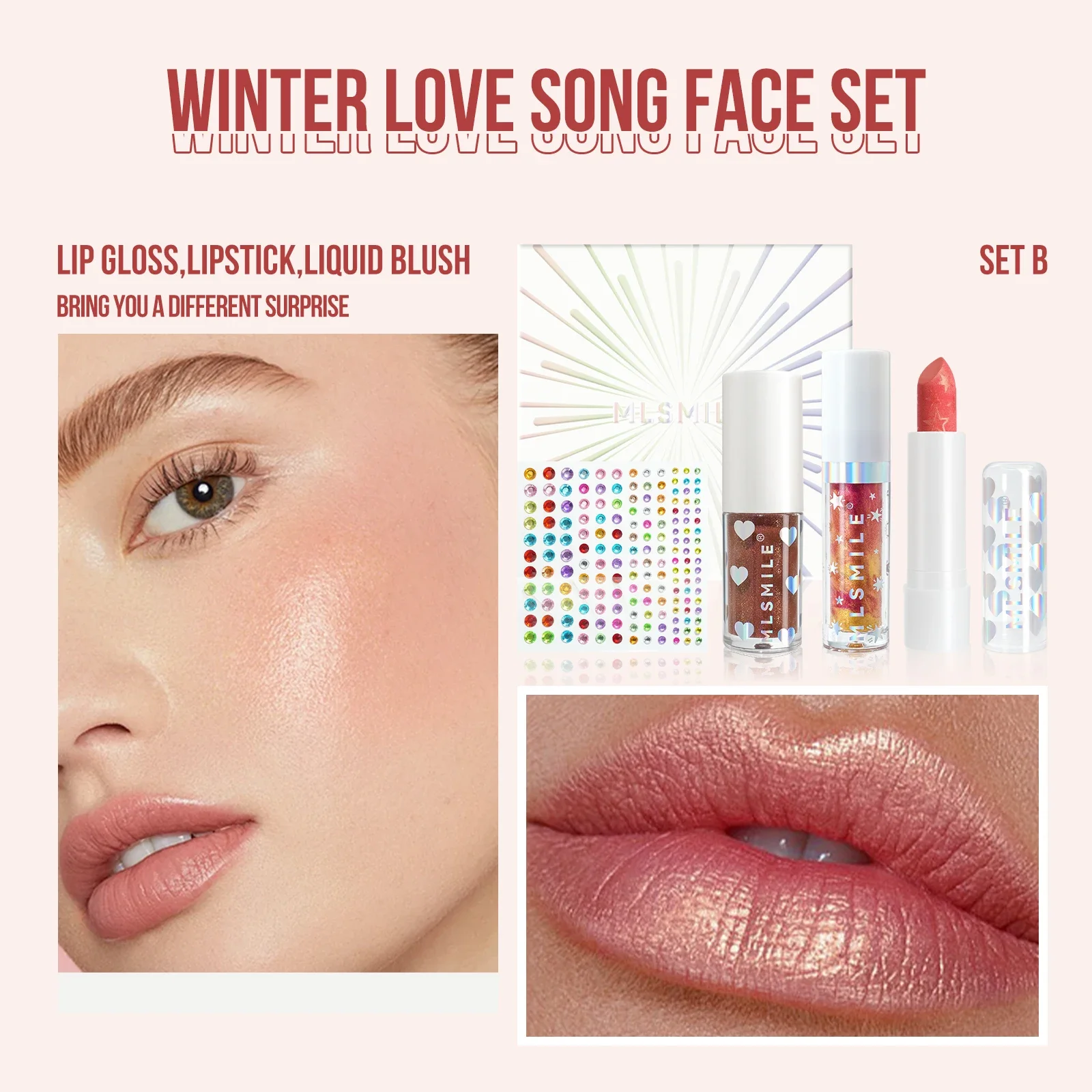 マットナチュラルパールリップスティック 3Dダイヤモンドステッカー ミラーグリッター プランプ ロングラスティング リキッドブラッシュ ヌードリップグロス メイクアップセット