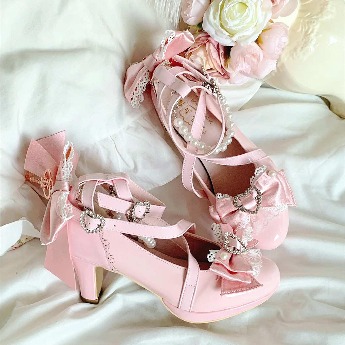 Women's Wedding High Heels Autumn Japanese Girl's Sweet Elegant Cute Big Bow Lo Mary Jane Shoes Princess Birthday Party Pumps