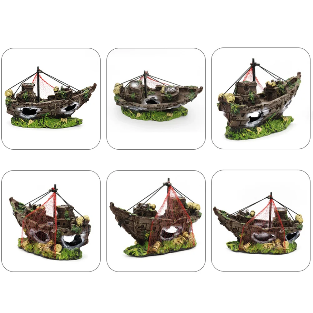

Fish Tank Decoration Boat Resin Craft Aquarium Ornament Assorted Color Underwater Landscape Coral Shelter Safe for Fresh Salt